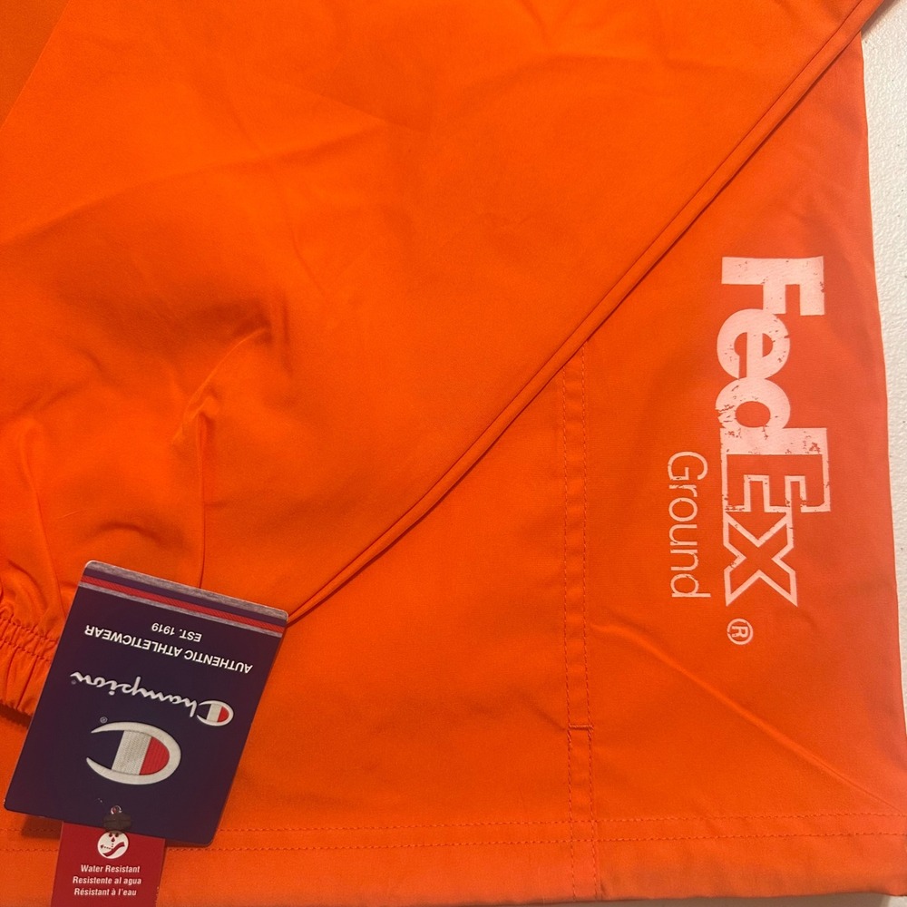 NWT Champion FedEx Mens Large Orange Half Zip Hooded Windbreaker Outdoor Jacket - Picture 2 of 10